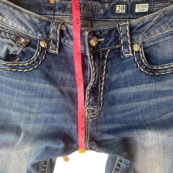 Y2K Miss Me Size 29 Boyfriend Capri Jeans Contrast Stitching Flap Pocket Western - Picture 10 of 12